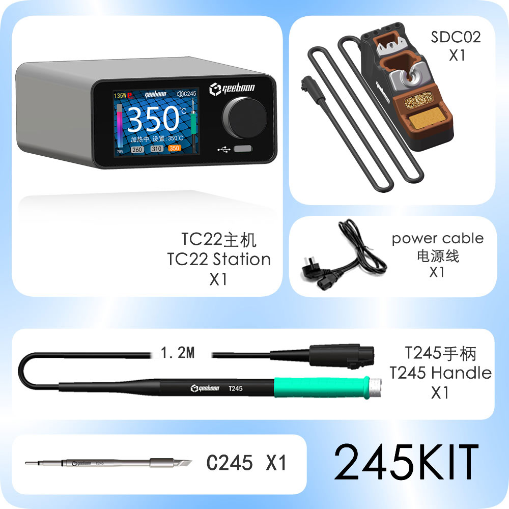 Soldering Iron Kit - GEEBOON TC22 240W はんだ付けステーションキット（SDC02はんだごてスタンド、T245ハンドル、C245はんだごてチップ付き）