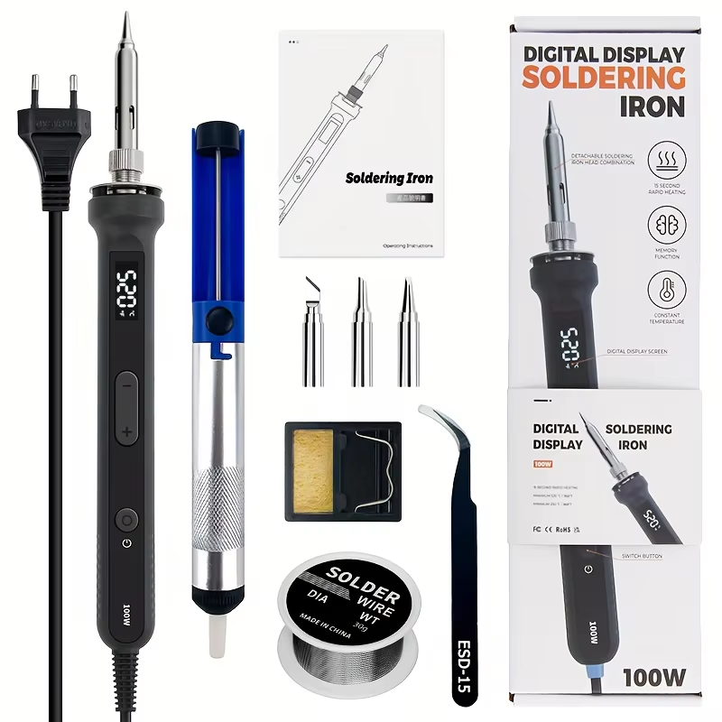 Soldering Iron Kit - 100Wデジタルはんだごてキット、温度調整可能な電気溶接ツール、バイク修理および電子回路修理用