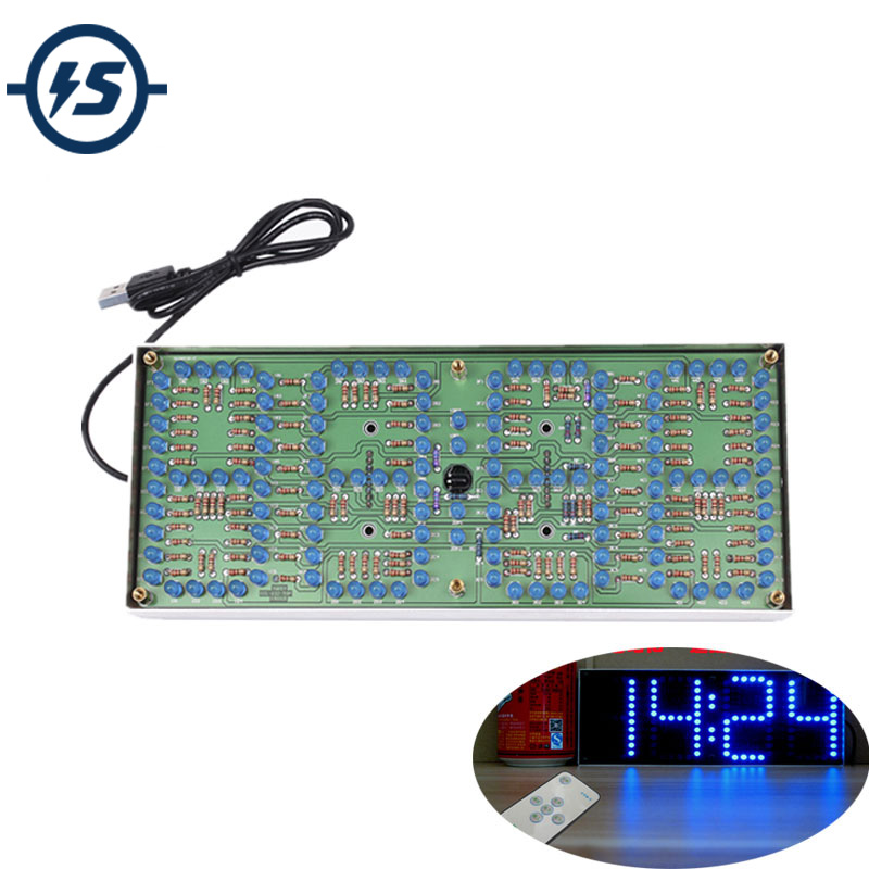 Diy Electronics India - 日曜大工の青い時計画面表示キット,リモコン付き電子スイート,ECL-132個,5mm ledディスプレイ,132