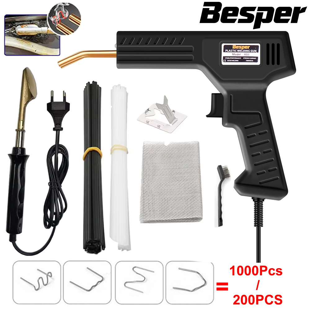 Soldering Iron Kit - 50W プラスチック溶接機 1000-200PCS ホットステープラー プラスチック修理キット、プラスチックバンパーはんだごて 2-in-1
