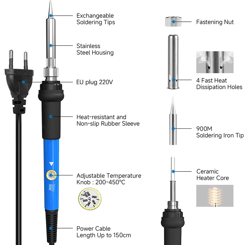 温度調節可能 220V 60W 電気はんだごてキット はんだ - Soldering Iron Kit のレビューと価格