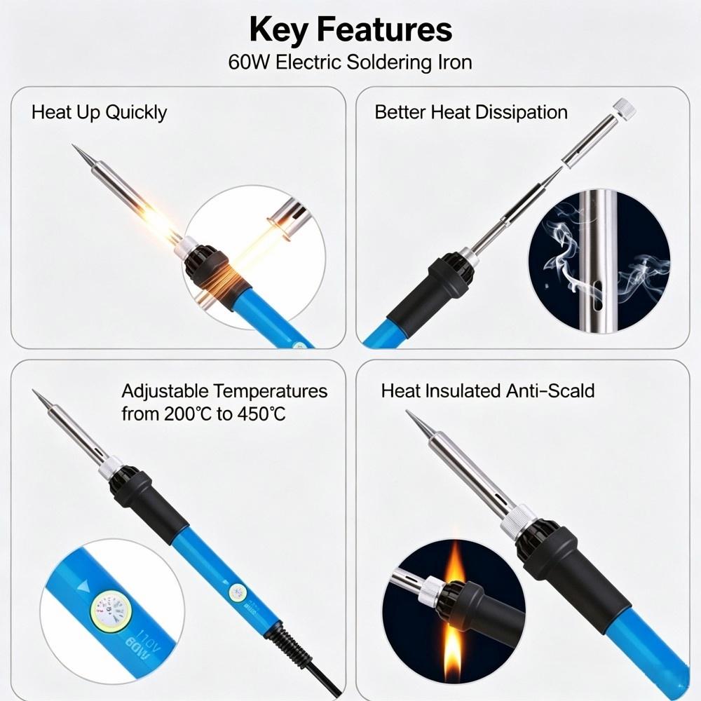 60W 温度調整可能な電気はんだごてキット、200‑450℃ - Soldering Iron Kit のレビューと価格